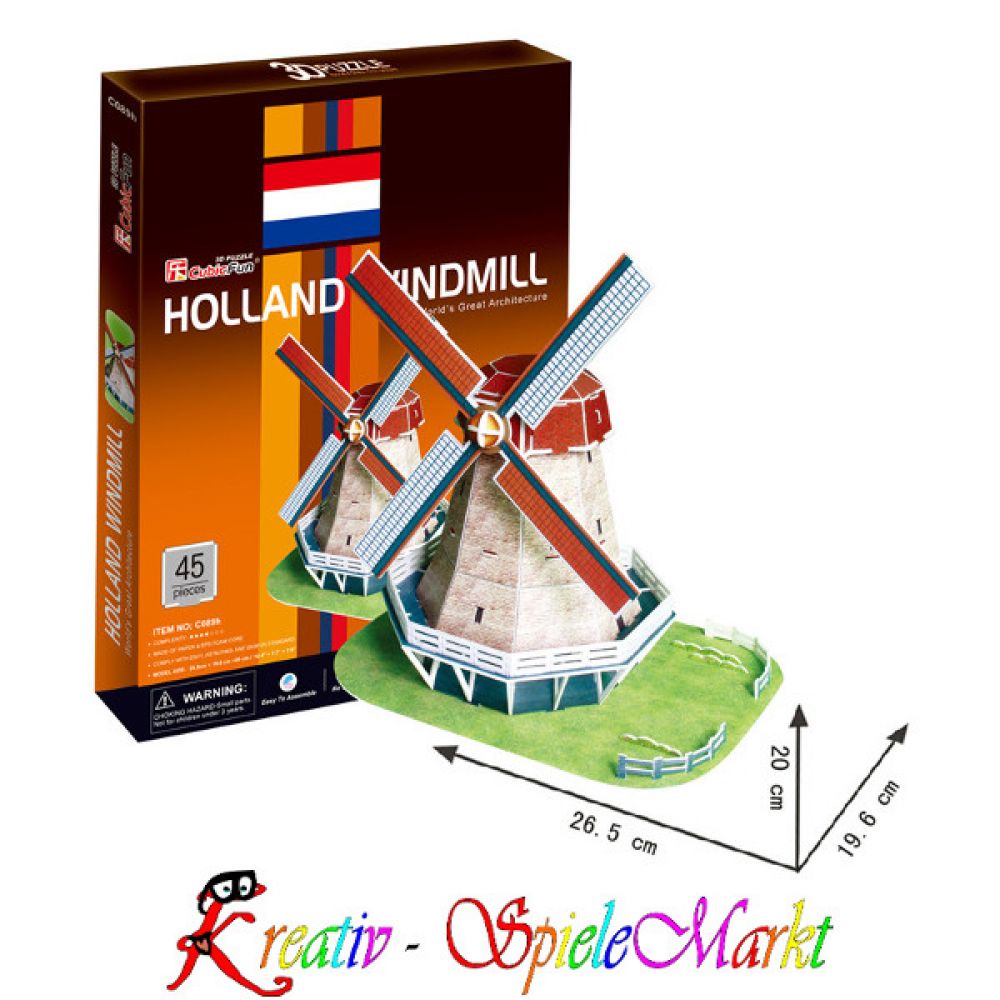 3D Puzzle Holländerwindmühle Windmühle Holland Mittel Cubic Fun 